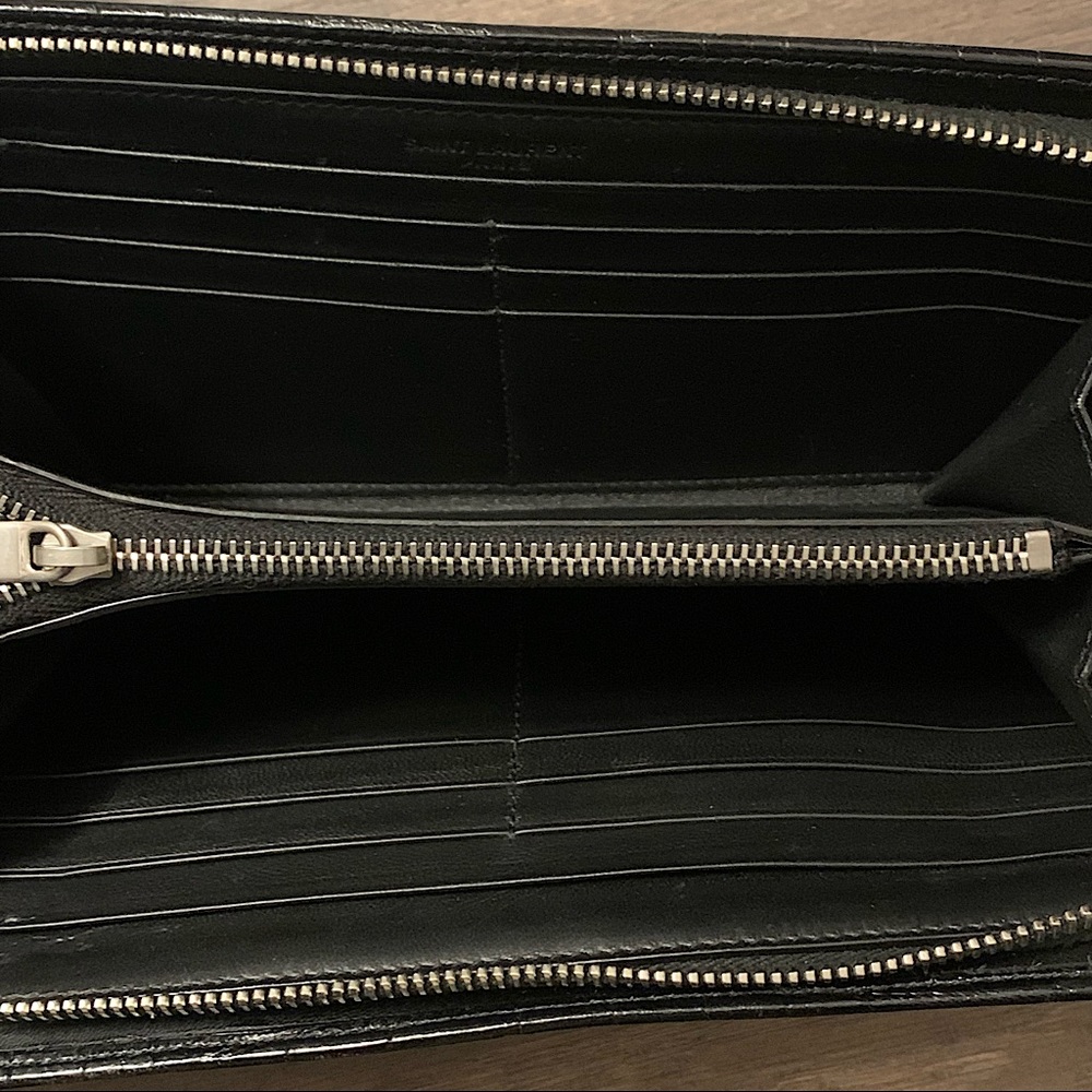 ❌SOLD❌ Saint Laurent Black Crocodile-Embossed Leather Zip-Around Long Wallet - Picture 10 of 14